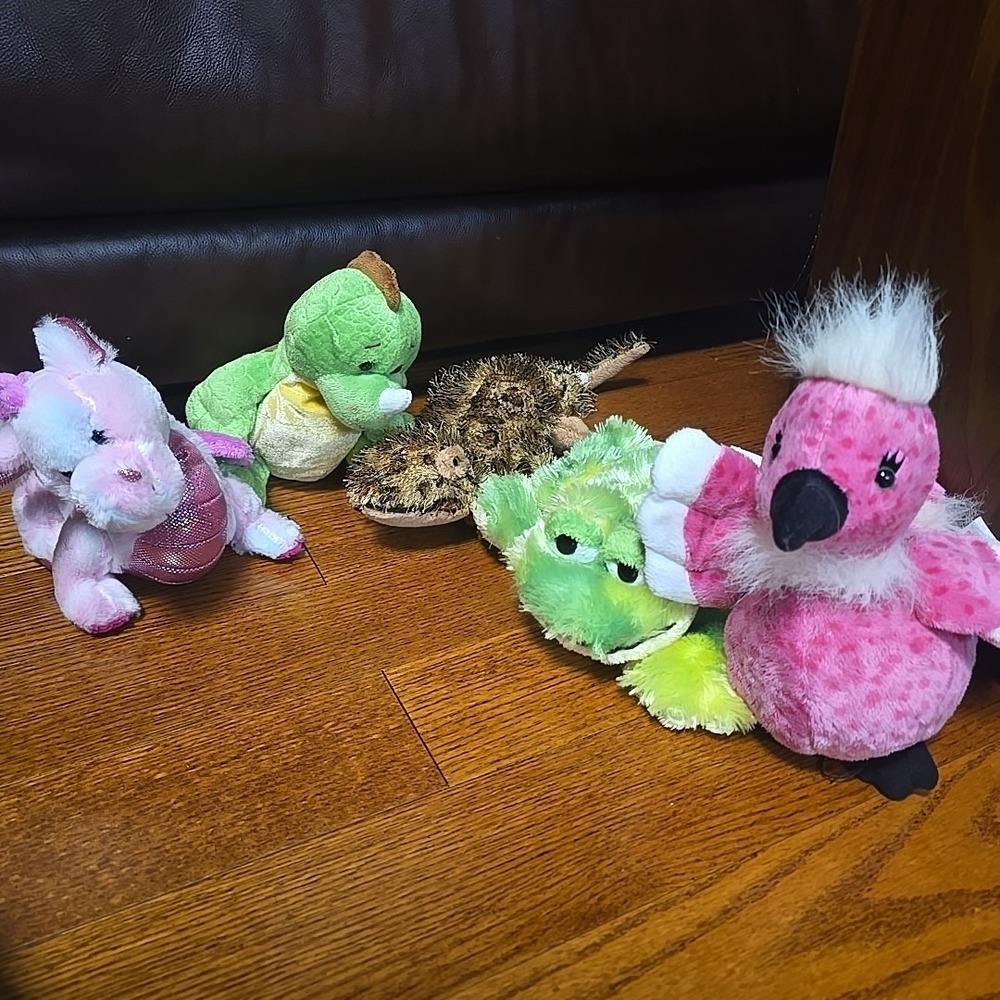 Lot of 5 Plush Stuffed Animals Webkinz Ganz White Dragon Unicorn‎ Frog Lizard